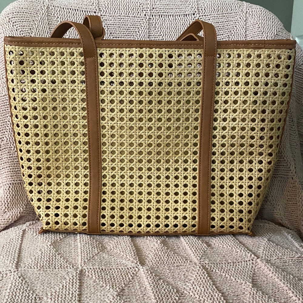 Brown and Tan Woven Tote Bag